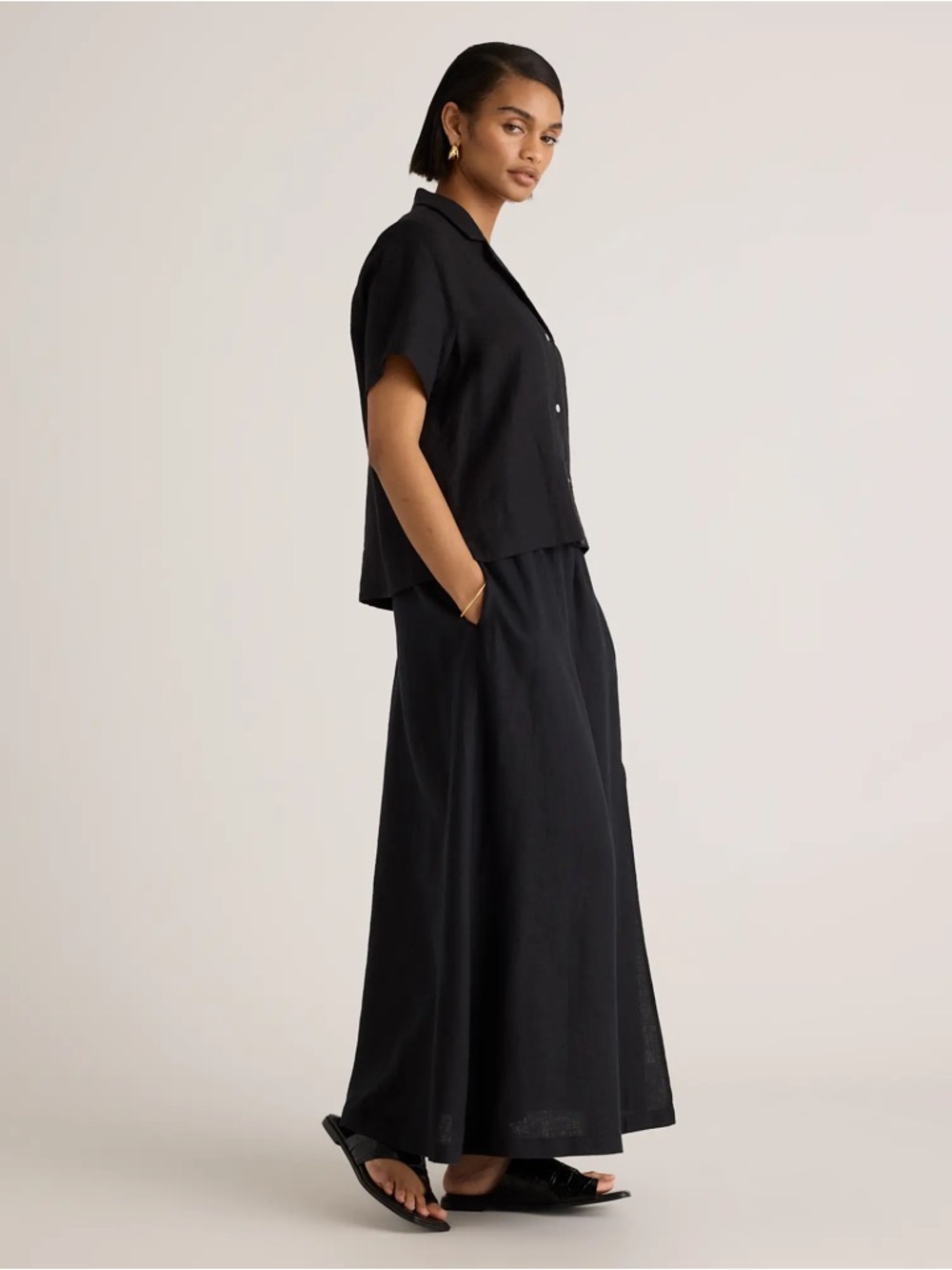 Quince NWOT Sz L 100% European Linen Maxi Skirt w/ Side Slit and Pockets - Picture 2 of 4